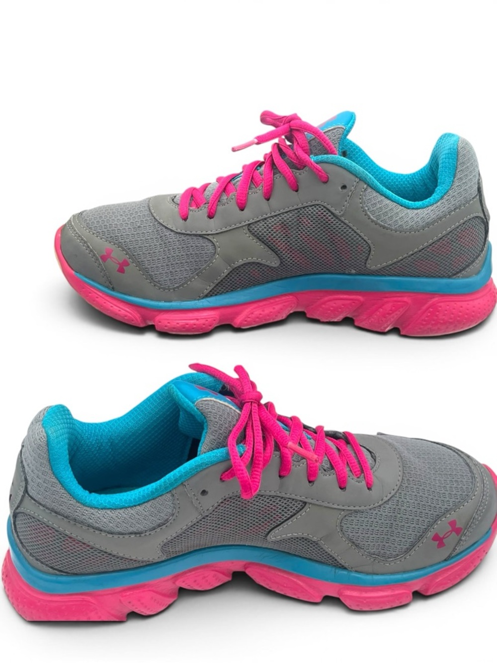 Under Armour Running Shoes Gray Pink Teal Women’s 7 Youth 6Y Athletic - Picture 4 of 10